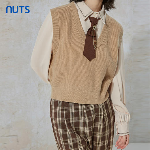 NUTS春秋季新款时尚气质百搭外穿通勤风毛织针织背心女231051036B 商品图0