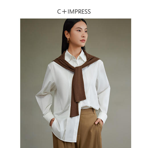 西嘉120支优质长绒棉随性褶裥设计感博主风廓形衬衫 商品图2