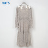 NUTS秋季新款复古赫本风碎花圆领蝴蝶结长袖连衣裙女331103348 商品缩略图0