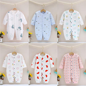 【四季皆宜 专为新生设计】婴儿连体衣精梳棉男女宝宝长袖爬服春秋款印花连体睡衣