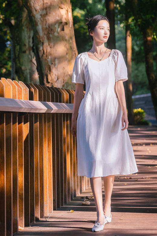 NUTS秋季新款白肌理复古气质法式茶歇裙显瘦中长连衣裙4311008A1 商品图5