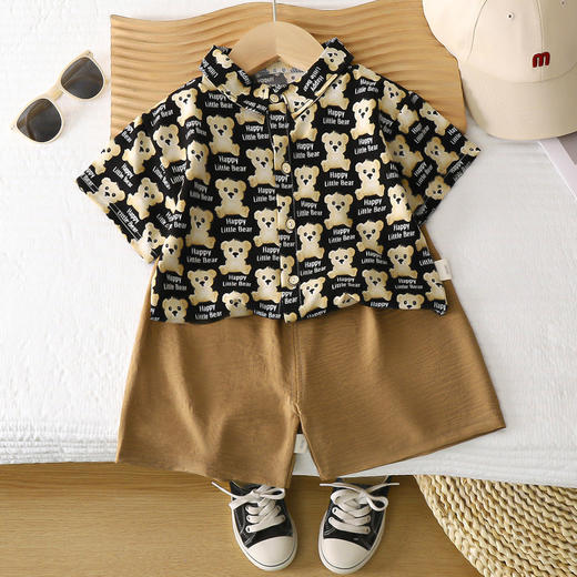 【儿童套装休闲衬衫短裤】夏天翻领碎花上衣男女宝宝中小童两件装帅气 商品图3
