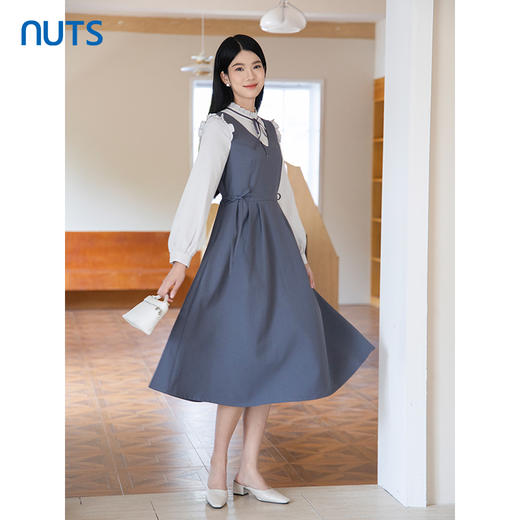 NUTS2023秋季新款花边领时尚气质学院风长袖连衣裙女4381002A1 商品图2