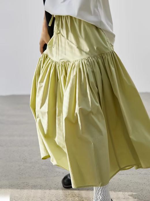 步履不停/4C41114C/褶皱廓形黑色绿色伞裙半身裙长裙 商品图0