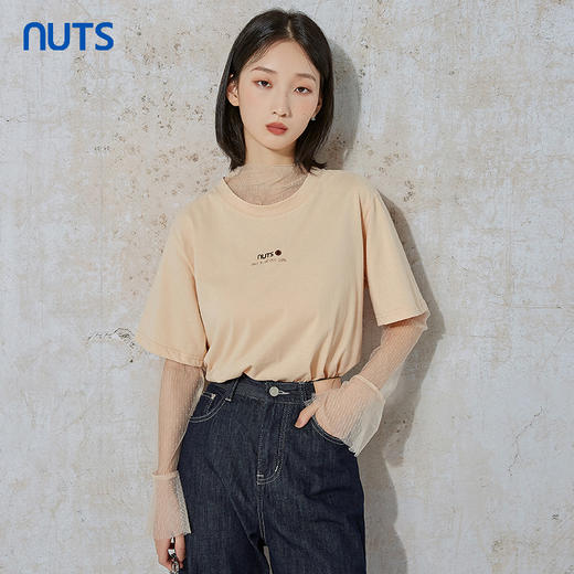 NUTS夏季新款时尚休闲风宽松显瘦长袖T恤女 含内件网纱231023074B 商品图1