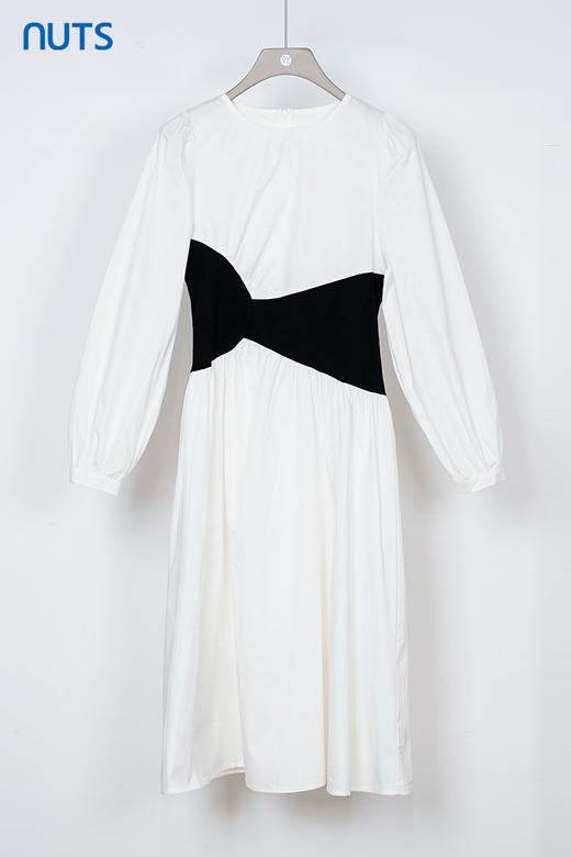 NUTS秋季新款休闲简约设计感气质收腰圆领长袖连衣裙女332102268 商品图5