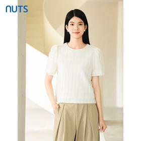 NUTS秋季新款白色圆领简约直筒泡泡袖套头衬衫衫女4320111A1