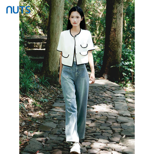 NUTS浅色直筒牛仔裤女新款高腰宽松设计感小众阔腿裤子4311106A1 商品图2