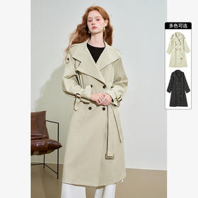 西遇英伦风气质通勤双排扣立领长款风衣女秋季老钱风外套V0042796