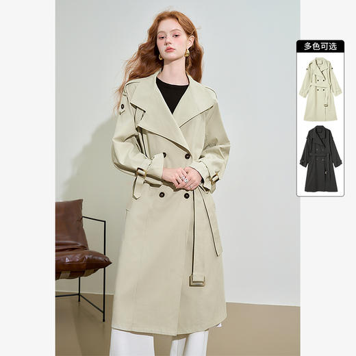 西遇英伦风气质通勤双排扣立领长款风衣女秋季老钱风外套V0042796 商品图0
