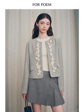ForPoem 现货 24/FW原创设计重工钩针立体浮雕花朵小香风短款小外套