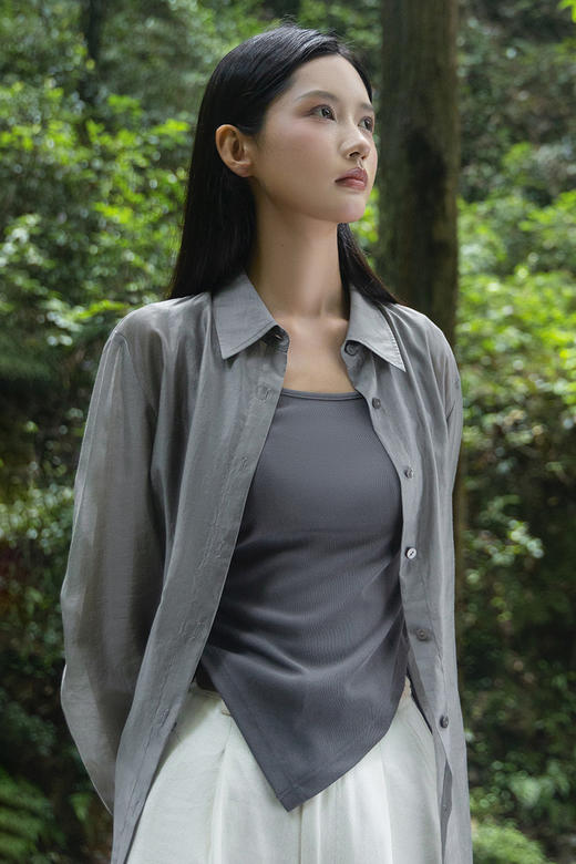 NUTS韩系薄款翻领长袖防晒衬衫女夏季时尚修身显瘦4310104A1 商品图5