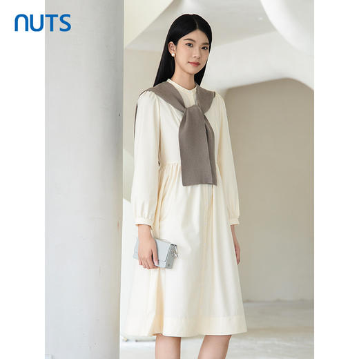 NUTS2023秋季新款气质宽松显瘦长袖连衣裙女 赠送披肩4391012A1 商品图3