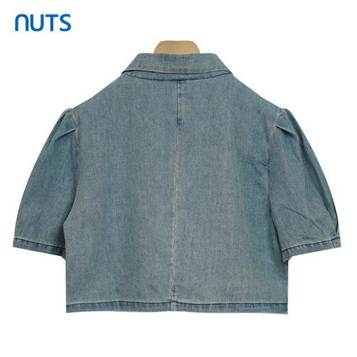 NUTS气质复古水洗领拼接泡泡短袖短款牛仔上衣外套428043420 商品图1
