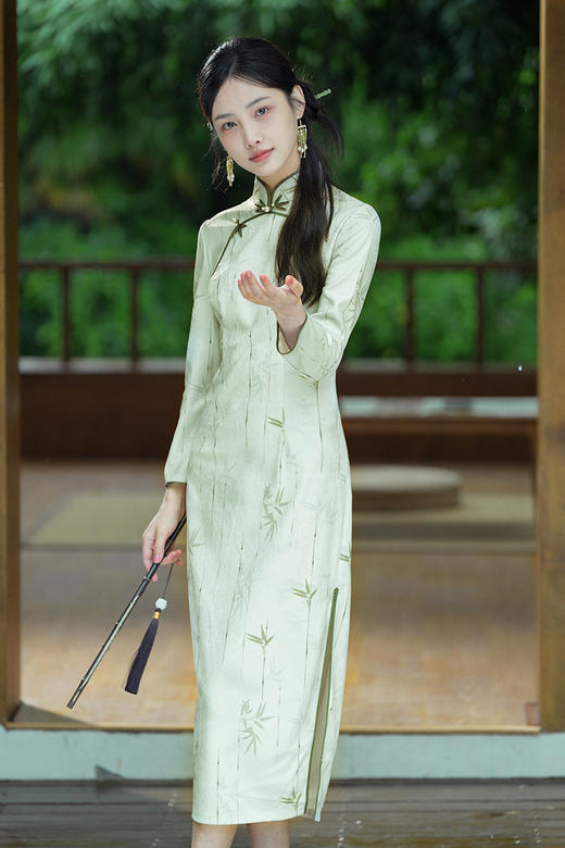 逸红颜明月优选 #雅致手工花扣款旗袍【青青竹】竹叶轻摇，清风徐来，清雅温柔书卷气 商品图7