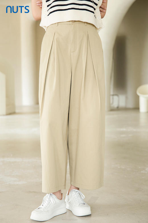 NUTS2023秋季新款时尚休息百搭宽松纯棉阔腿裤休闲裤女4380708A1 商品图5