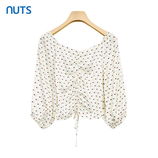 NUTS夏季泡泡袖波点拼接收腰显瘦上衣女221012032B 商品图1