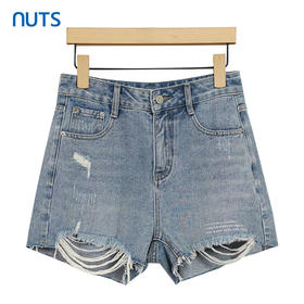 NUTS夏季新款时尚a字型高腰阔腿直筒牛仔裤女326111445