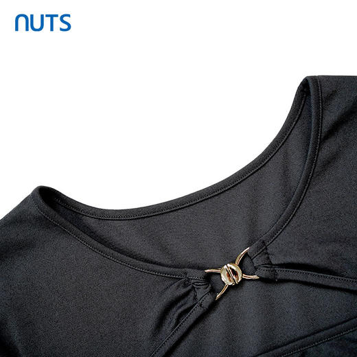 NUTS夏季女士镂空褶皱打揽小个子短袖弹力修身连衣裙424101191 商品图2