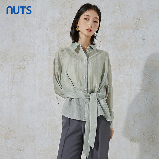 NUTS秋季新款时尚气质通勤风收腰设计感显瘦长袖衬衫女231013060B 商品图3