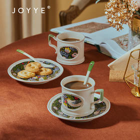 JOYYE威廉·莫里斯-欧式浮雕情侣双人马克杯咖啡碟套装陶瓷礼盒带勺