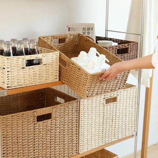 草编藤编收纳盒家用大容量衣服收纳筐杂物零食玩具整理日式收纳箱 商品图1