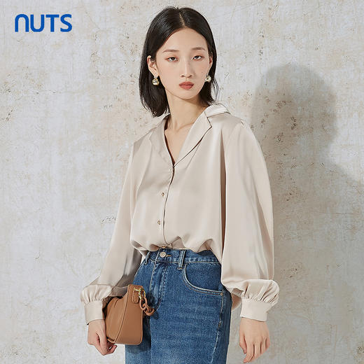 NUTS秋季新款时尚气质缎面高级感宽松显瘦长袖衬衫女231013062B 商品图2