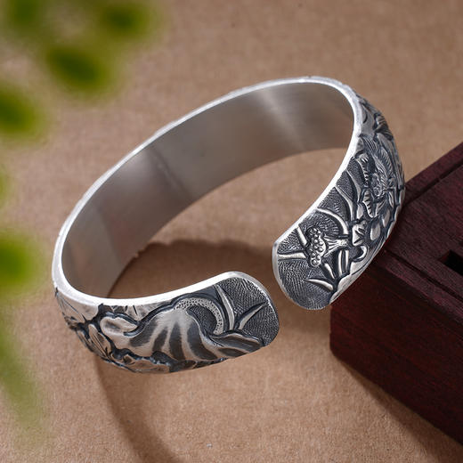 子佩集S999银【莲华倾影】手镯【JLSZ002】纯银手镯仿古2408 商品图4