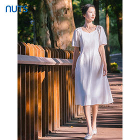 NUTS秋季新款白肌理复古气质法式茶歇裙显瘦中长连衣裙4311008A1