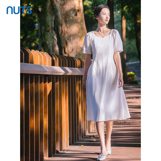 NUTS秋季新款白肌理复古气质法式茶歇裙显瘦中长连衣裙4311008A1 商品图0
