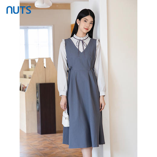 NUTS2023秋季新款花边领时尚气质学院风长袖连衣裙女4381002A1 商品图0