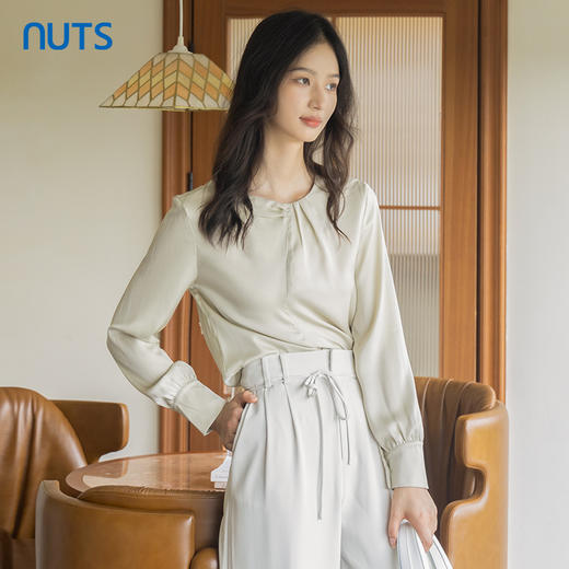 NUTS春秋缎面通勤职场轻熟风女装长袖衬衣女上衣女士4310102A1 商品图0