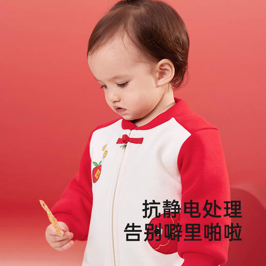 英氏婴儿连体衣冬季女童长袖夹棉连体衣新款拜年服喜庆衣服 商品图2
