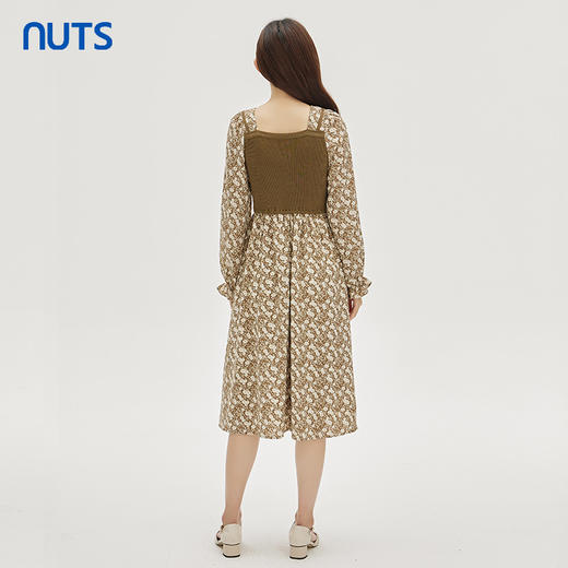 NUTS春秋季新款时尚气质休闲风碎花拼接设计长袖连衣裙333102180 商品图4