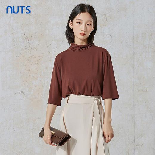 NUTS秋季新款休闲时尚纯色百搭中袖T恤女231022116B 商品图2