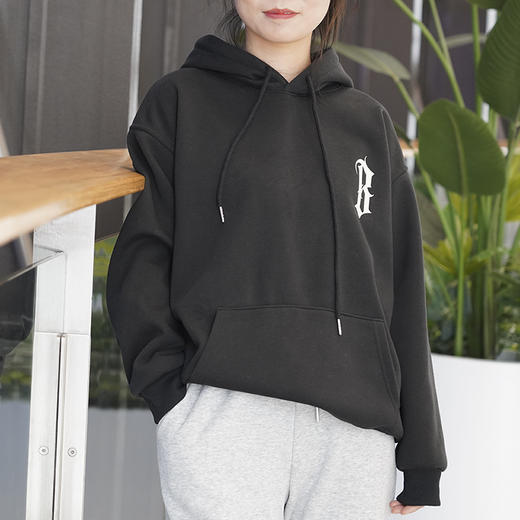 SZ2665秋款薄绒卫衣连帽情侣款字母印花纯棉宽松时尚上衣 商品图1