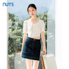 NUTS女短袖t恤夏薄款法式方领衬衫泡泡袖短款上衣423011192 商品缩略图2