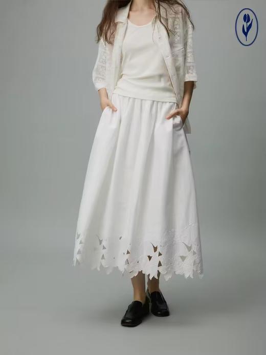 shyshystill/shy202406022/棉质镂空激光雕刻设计感原创花朵图案松紧腰半裙 商品图4