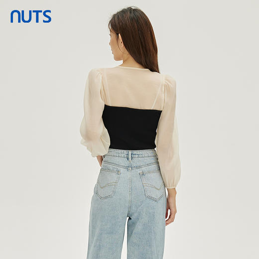 NUTS秋季新款时尚气质通勤风拼接设计感套头衫女331052225 商品图4