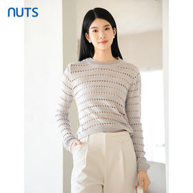 NUTS2023秋季新款镂空针织衫女宽松显瘦上衣套头衫女4380506A1