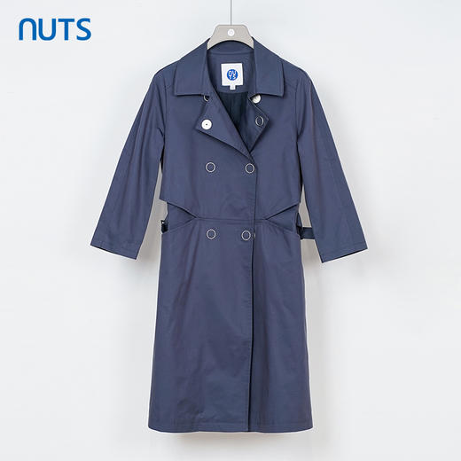 NUTS秋季新款蓝色休闲复古英伦风宽松中长款风衣外套女338043409 商品图0