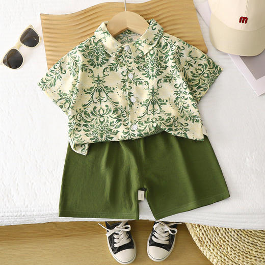 【儿童套装休闲衬衫短裤】夏天翻领碎花上衣男女宝宝中小童两件装帅气 商品图1