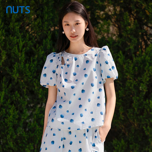 NUTS夏时尚气质高腰显瘦波点短袖衬衫女429011347 商品图0