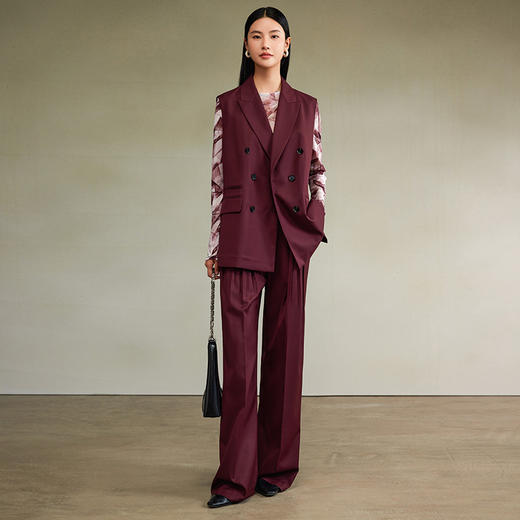 西嘉精纺羊毛VTG中古风宽松双排扣马甲套装 商品图0