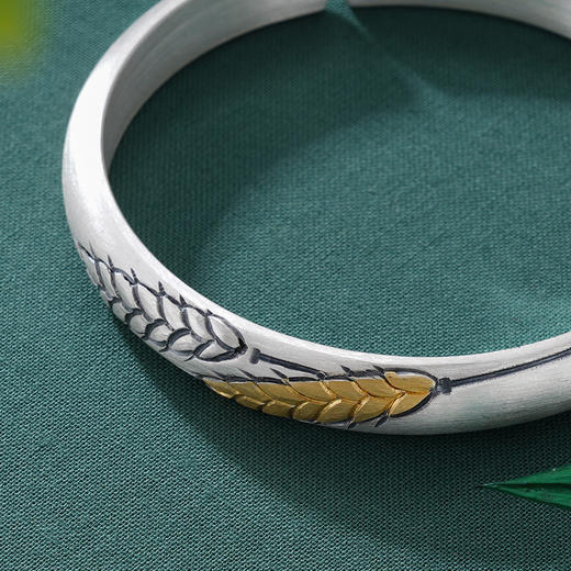 子佩集S999银【穗穗平安】手镯【YS033】纯银手镯仿古带金色嵌真金2408 商品图2