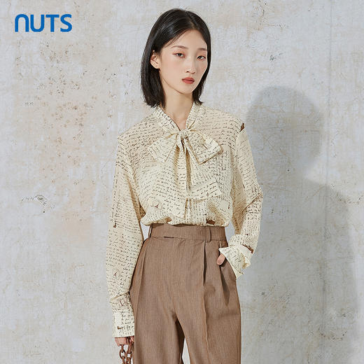 NUTS秋季新款时尚气质设计感复古图案宽松显瘦长袖衬衫231013017B 商品图4