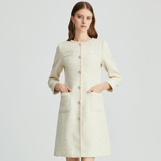 EITIE爱特爱气质圆领千金小香风收腰a字粗花呢连衣裙秋季新款D2407401 商品图2