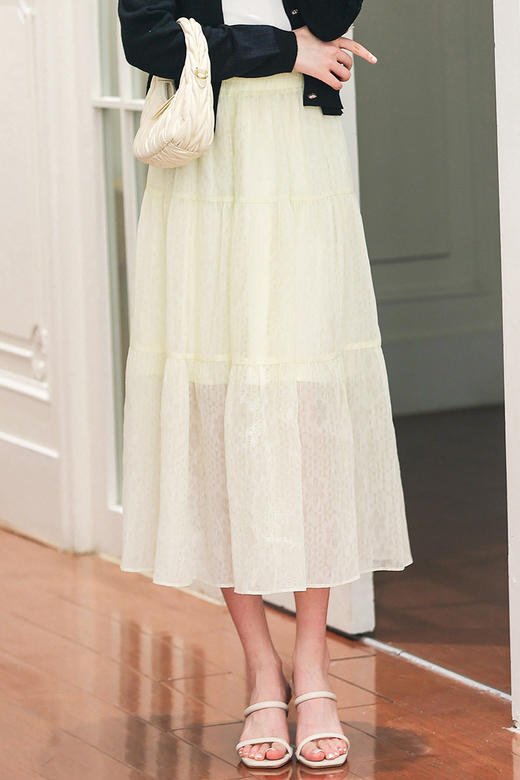 NUTS春秋季新款高腰网纱半身裙女中长款A字裙子4310605A1 商品图5