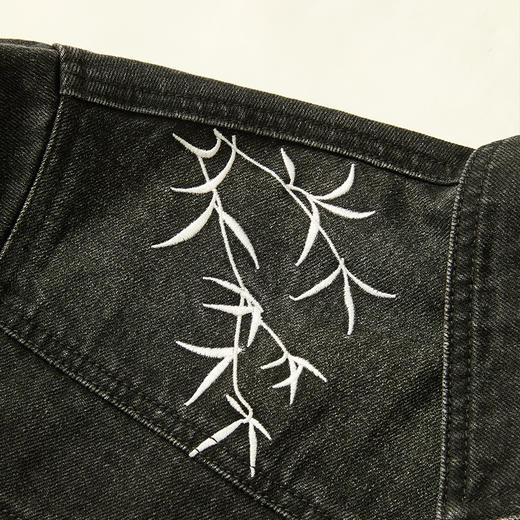 西遇黑色牛仔外套男新款新中式竹叶刺绣宽松版型夹克12945865 商品图3
