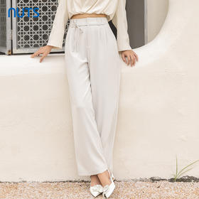 NUTS秋装新款通勤自然感翻折边装饰系带通勤休闲长裤4310701A1